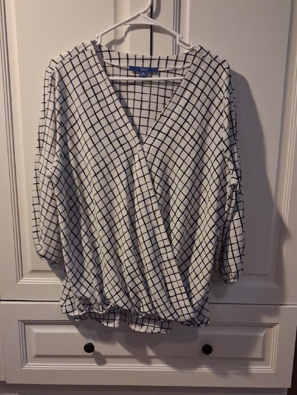 3/$12 Apt. 9 White & Black Grid Wrap-Style Blouse